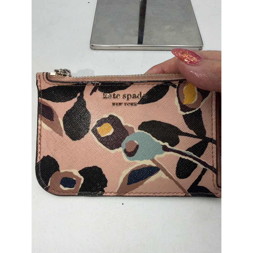 Kate Spade New York Floral Saffiano Leather Zip Card Case Wallet Pink Multi - Picture 6 of 7